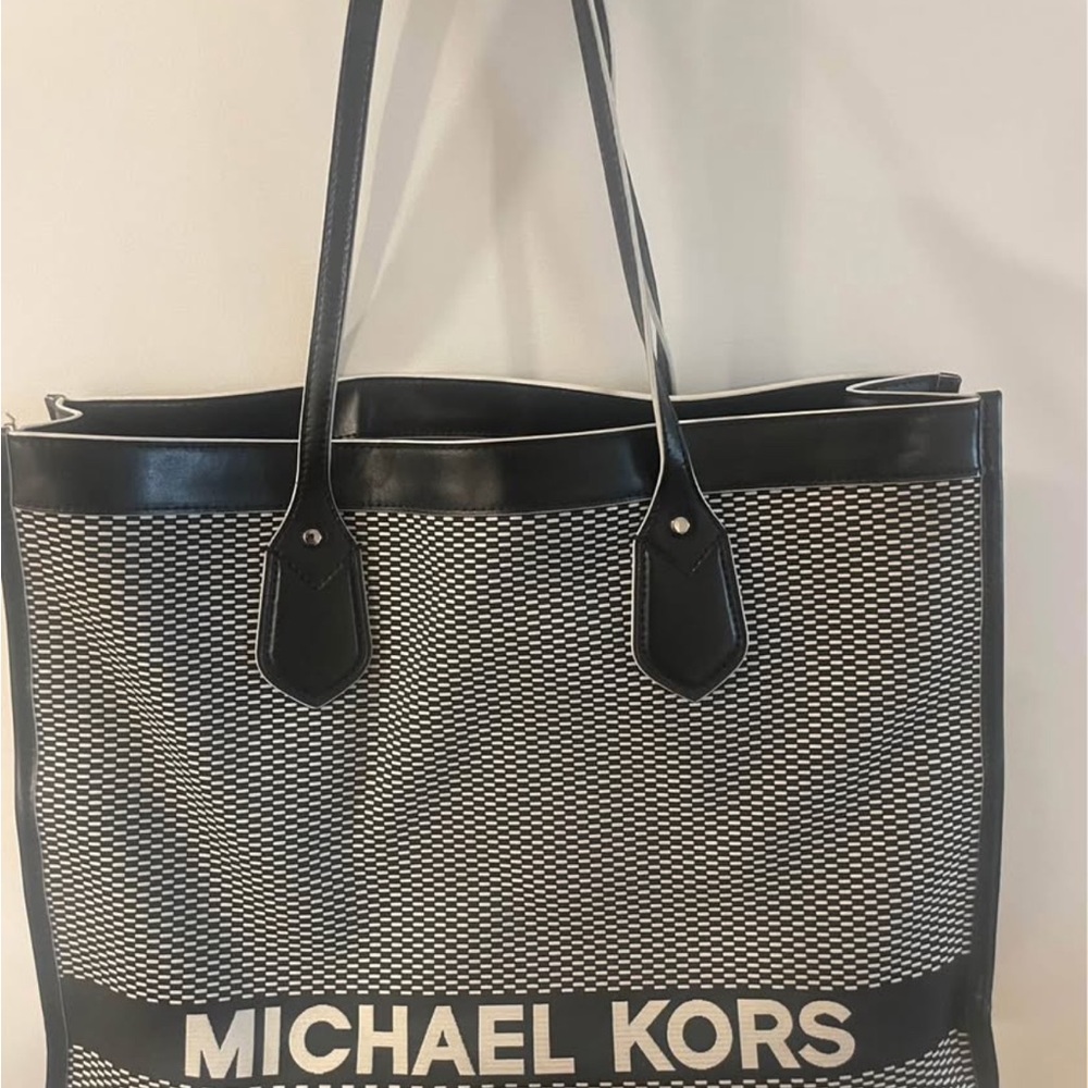 Michael Kors Black and White Tote Bag with Sporty Mesh Design